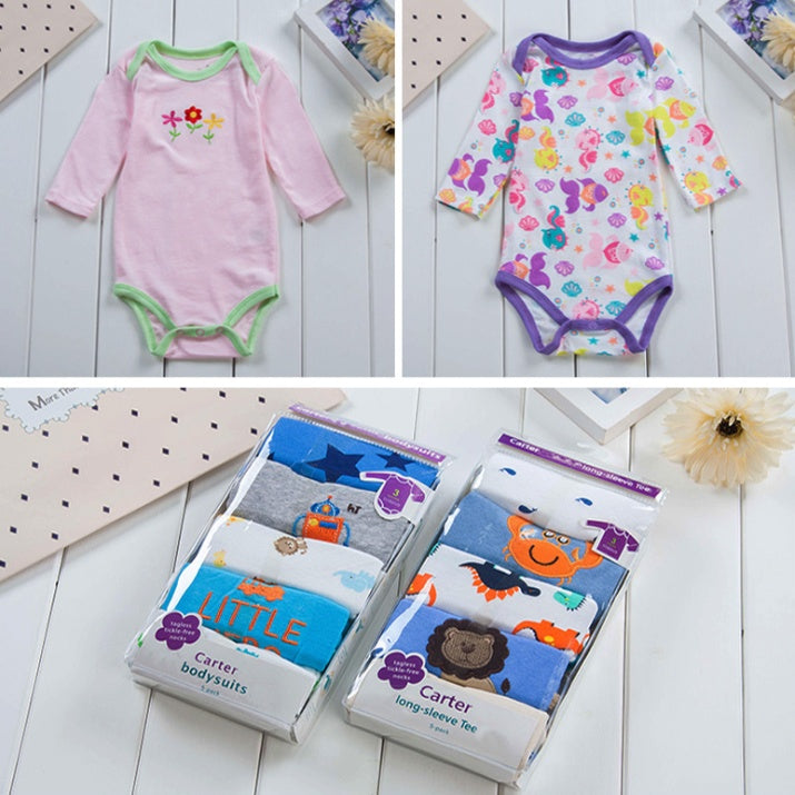 5-Pack Cotton Baby Rompers – Cozy, Cute & Autumn-Ready” - Little Moon