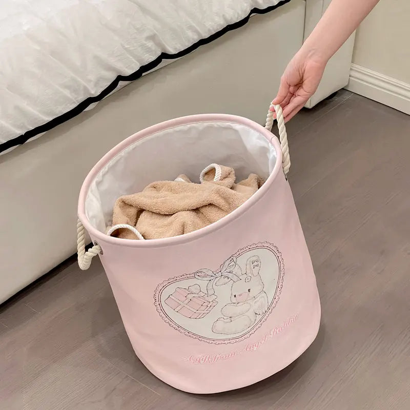 Collapsible Pink Nursery Basket – Cute Bear & Rabbit Design - Little Moon