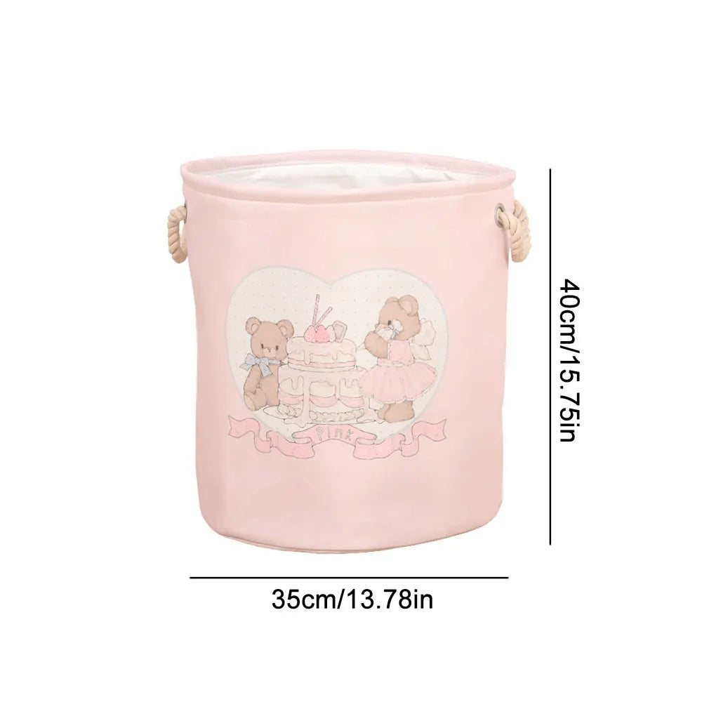 Collapsible Pink Nursery Basket – Cute Bear & Rabbit Design - Little Moon