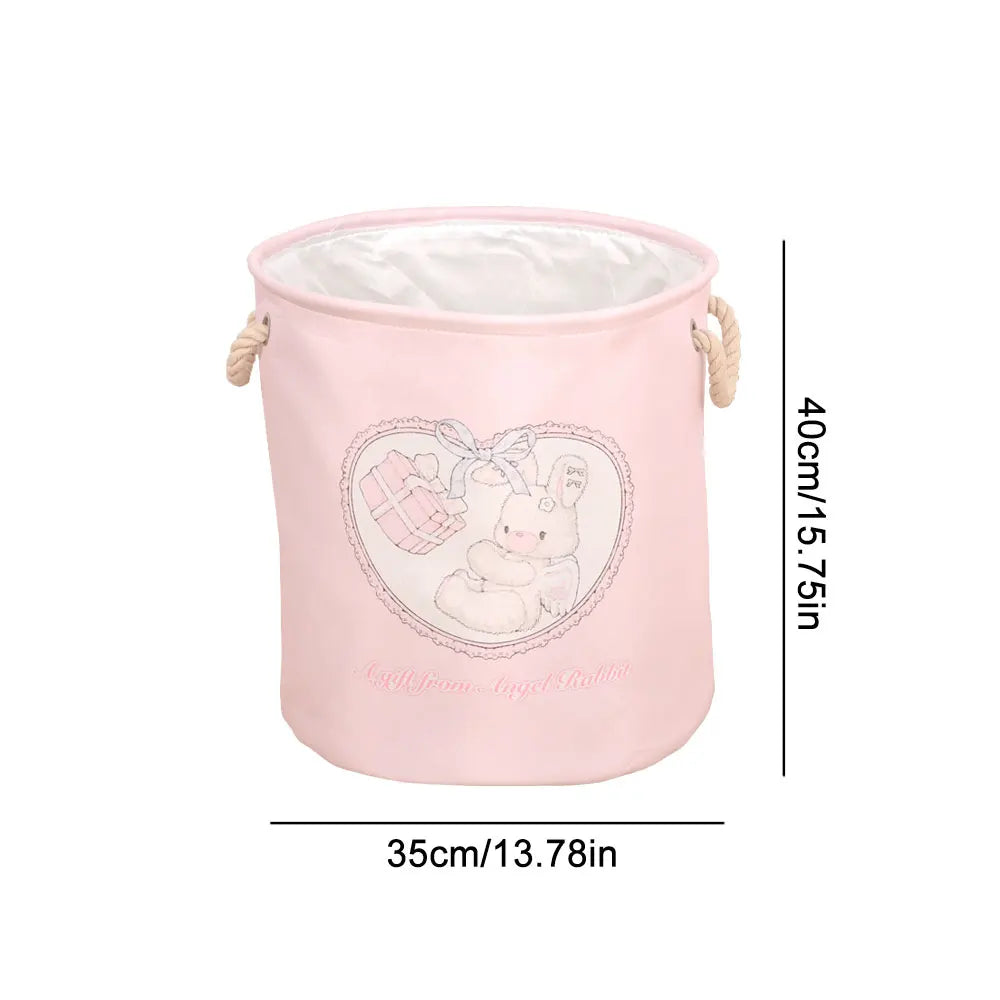 Collapsible Pink Nursery Basket – Cute Bear & Rabbit Design - Little Moon